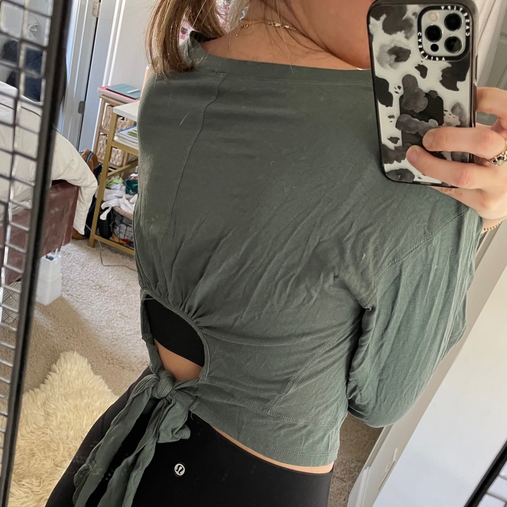 olive green king sleeve open tie back